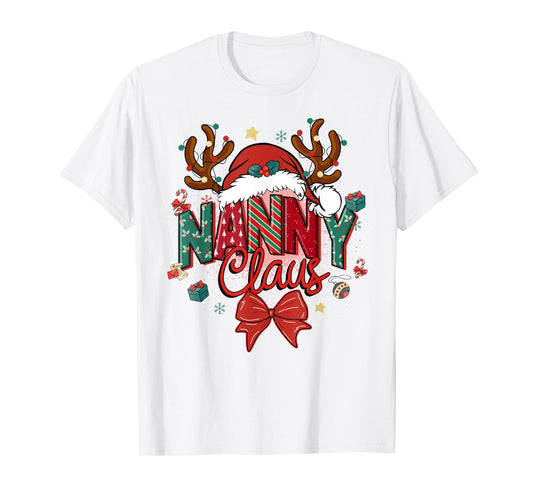 Christmas Nanny Claus Coquette Bow Reindeer Xmas Women T-Shirt
