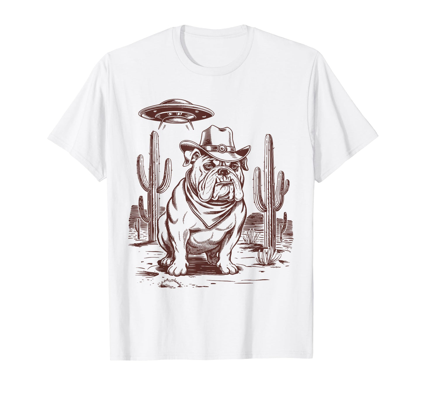Bulldog UFO Western Vintage Alien 90s Retro Cowboy T-Shirt