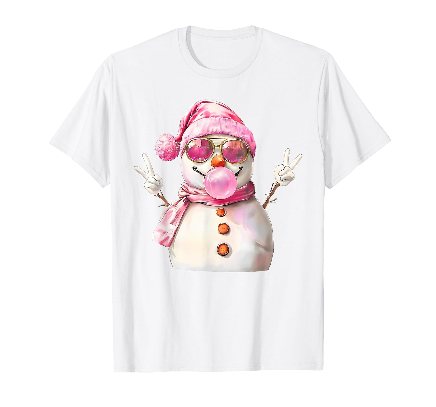 Retro Bubblegum Snowman Selfie Girly Pink Christmas Women T-Shirt