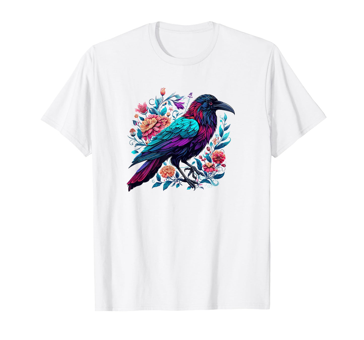 Gothic Edgar Allen Poe Nevermore Floral Crow Raven Lover T-Shirt