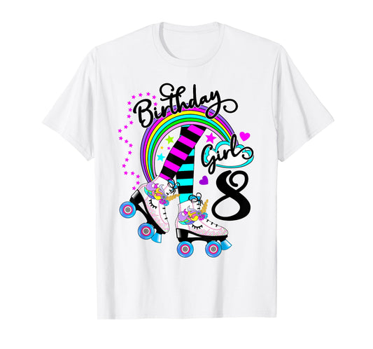 8th Unicorn Roller Skate Birthday Party for Girls Tee T-Shirt