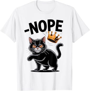 No Kings In America Funny Black Cat Kicking Crown T-Shirt