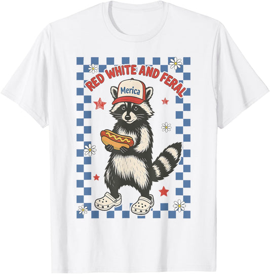 Red White And Feral Blue USA Funny Raccoon 4th of July T-Shirt