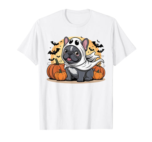 Cute French Bulldog Halloween Costume Frenchie Dog Ghost Kid T-Shirt