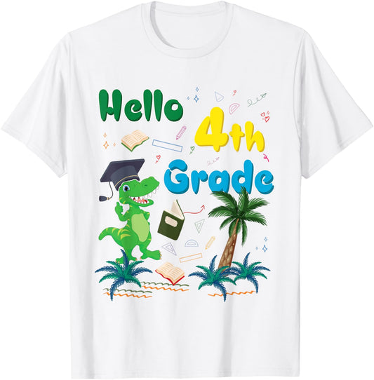 Hello Fourth Grade 4th Grade Dinosaur Teacher Kids T-Shirt