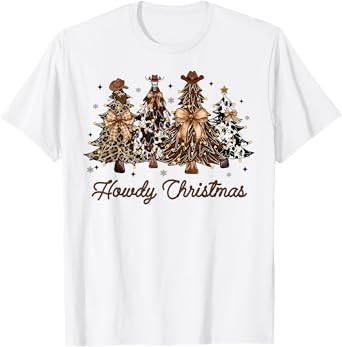 Howdy Christmas Western Cow-Print Tree Xmas Coquette Cowgirl T-Shirt