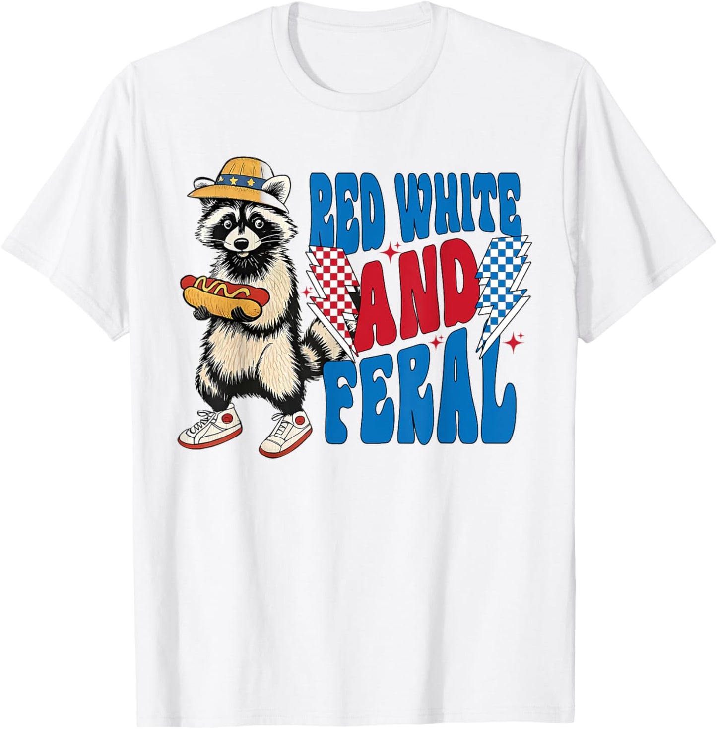 Red White And Feral, Funny USA Raccoon Feral Hotdog Raccoon T-Shirt