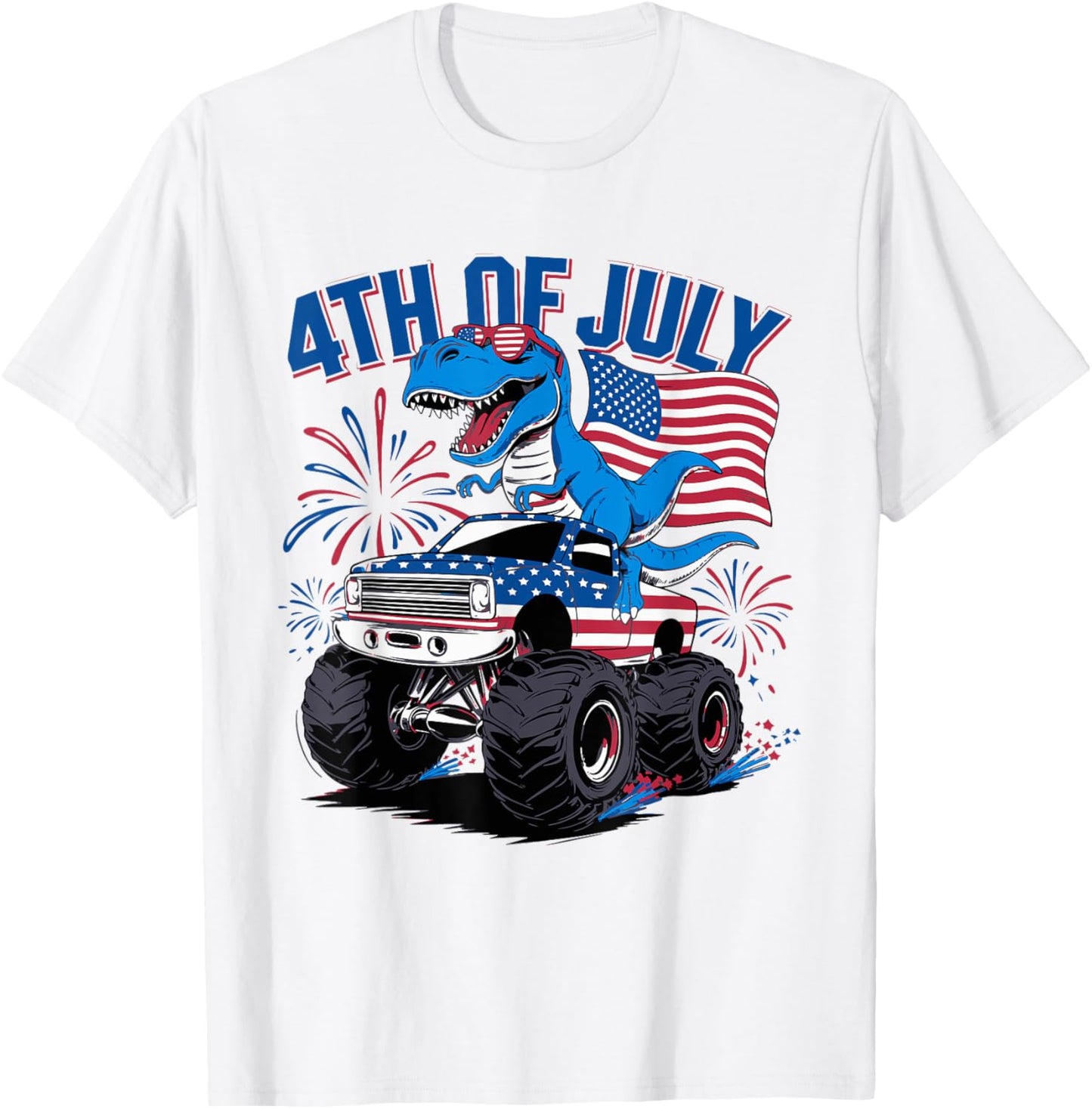 Dinosaur 4th Of July T Rex Dinosaur Monster Truck Dino T-Shirt