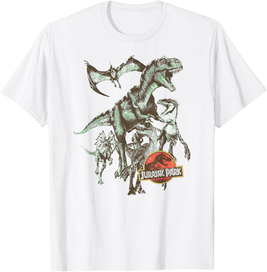 Jurassic Park Dinosaur Retro Group Shot T-Shirt