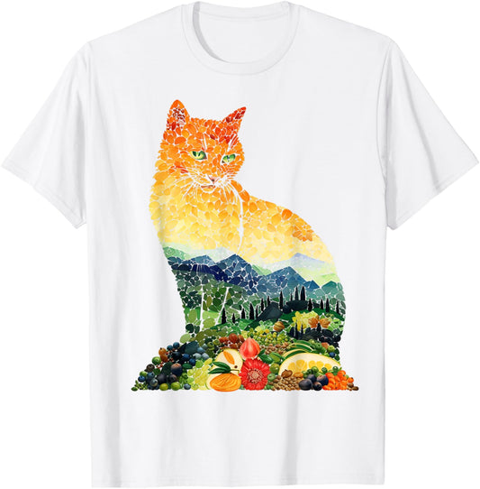 Cat Abstract Nature Art Animal Colorful Graphic Cat T-Shirt