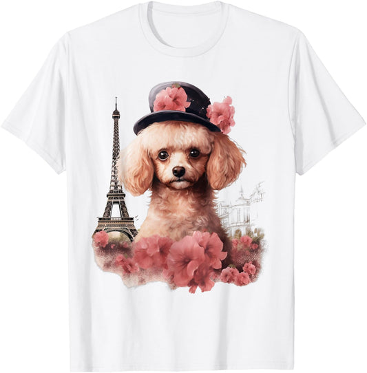 Cute Parisian Poodles French Paris Eiffel Tower Toy Poodle T-Shirt