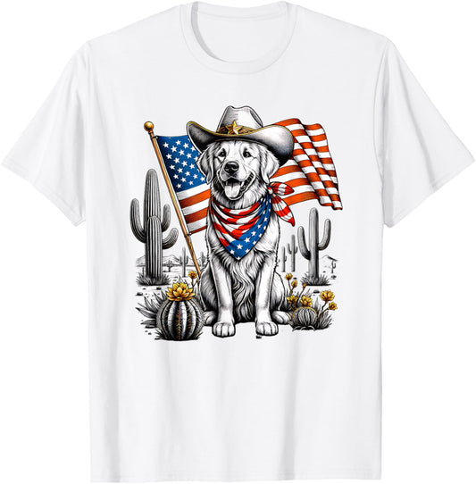 American Pride Pooch Vintage Western Cowboy Dog Us Flag T-Shirt