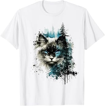 Cat Blue Eyes Cat Motif Art Forest Animal Cat T-Shirt