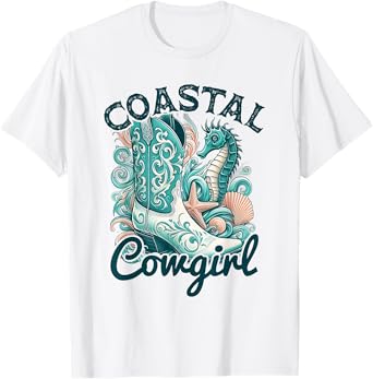 Coastal Cowgirl Seahorse Western Boots Country T-Shirt