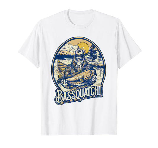 Giant Step Design Co. Bassquatch! Bass Fisherman Sasquatch Funny Bigfoot Fishing T-Shirt