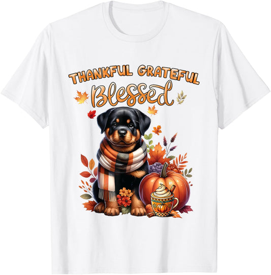 Thankful Grateful Blessed Rottweiler Dog Fall Y'all Autumn T-Shirt
