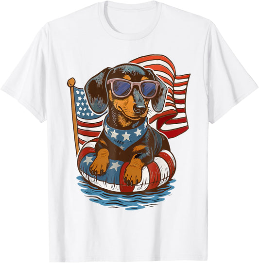 Patriotic Dachshund 4th of July Dog American Flag T-shirt