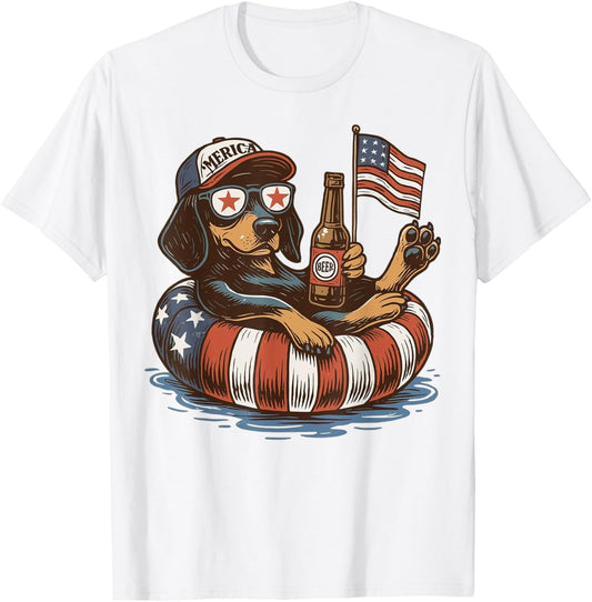 Patriotic Dog Funny 4th of July Dachshund Summer Drink Beer T-Shirt