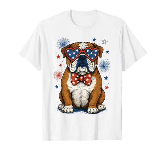 USA Flag Retro English Bulldog 4th Of July Merica Men Women T-Shirt