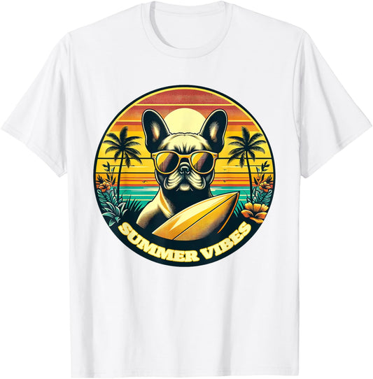 Summer Vibes French Bulldog, Retro Summer Vacation Beach T-Shirt