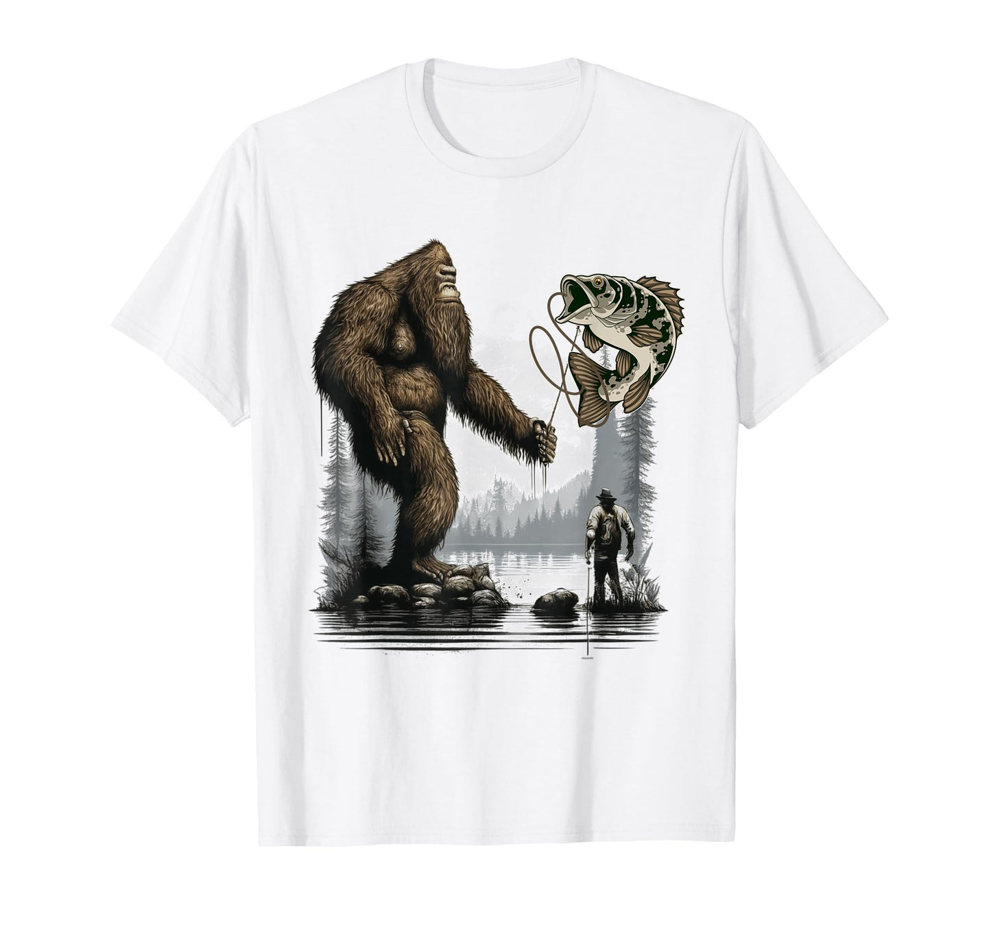 Bigfoot Fishing Funny Sasquatch Fish T-Shirt