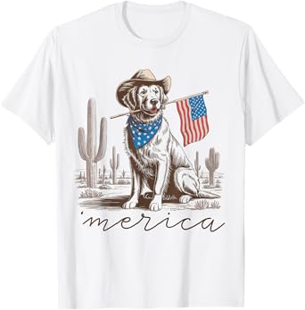 Golden Retriever 4th Of July Cowboy Independence US Flag T-Shirt