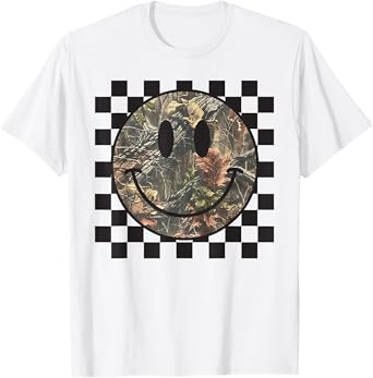 Camo Tree Smile Face Checkered Camouflage Cute Adults Kids T-Shirt