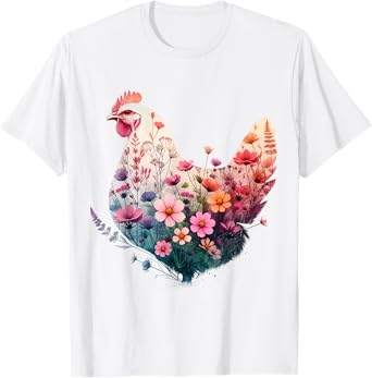 Chicken Floral Art Graphic Women Farm Chicken Lover Colorful T-Shirt