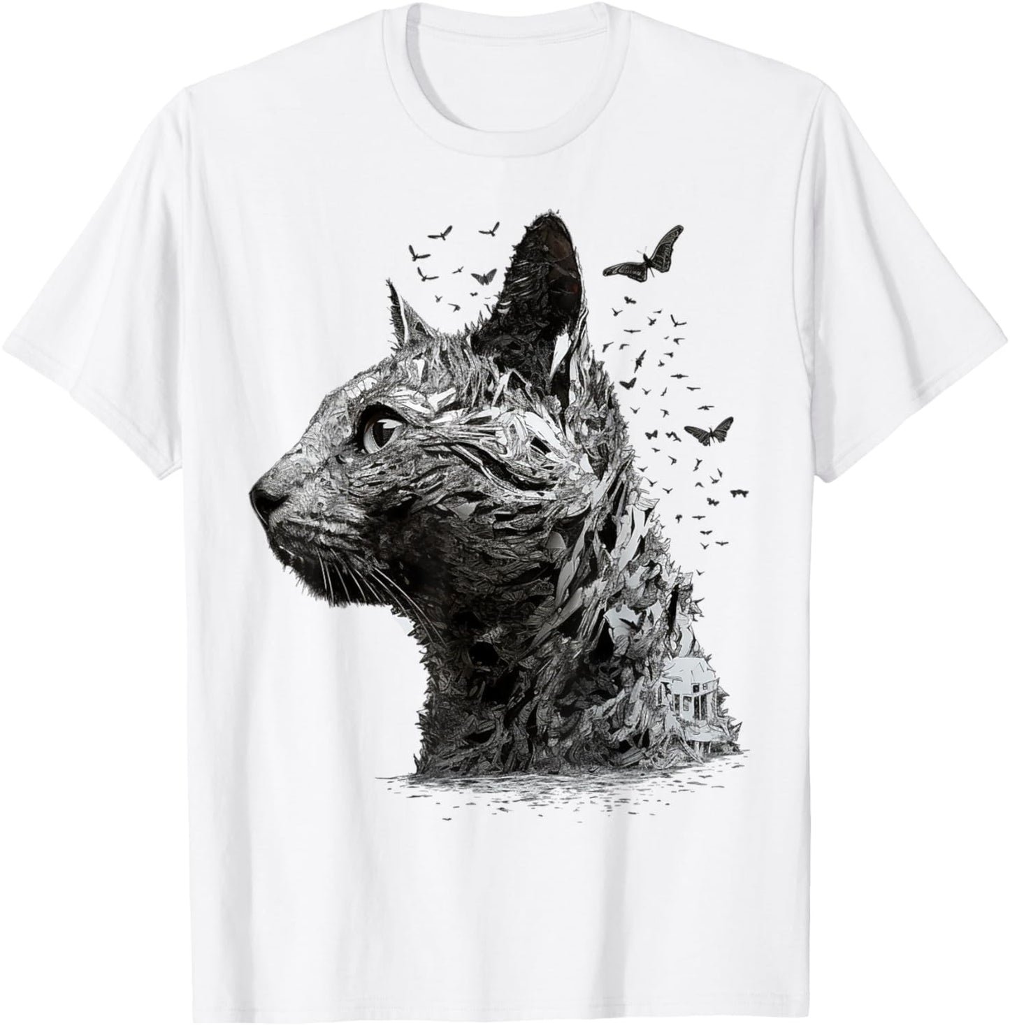 Cat Artwork - Butterfly Animal Cat T-Shirt