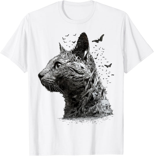 Cat Artwork - Butterfly Animal Cat T-Shirt