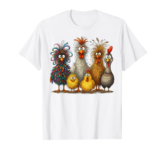 Eagerlys Colorful Funny Chicken Art, Crazy Chicken Family T-Shirt