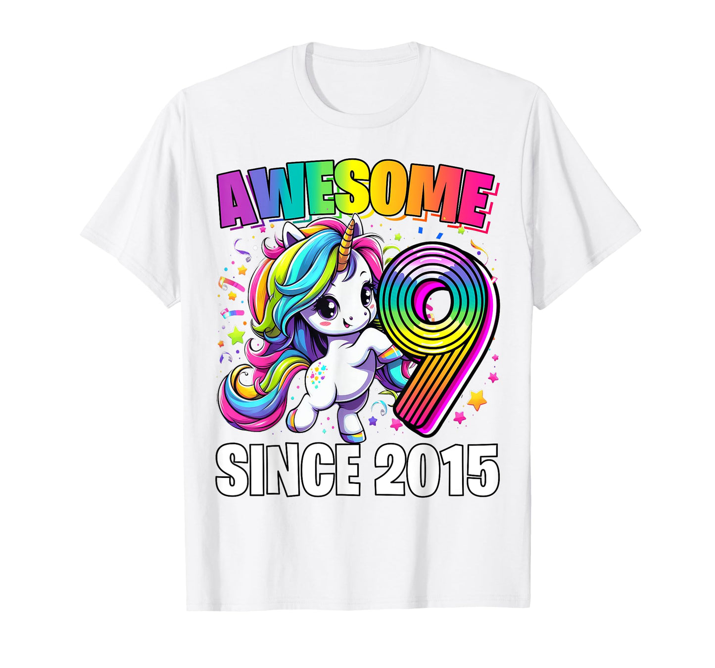 Unicorn 9th Birthday 9 Year Old Unicorn Party Girls Outfit T-Shirt