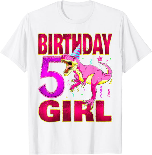 5th Birthday Girl Dinosaur T Rex Kids 5 Year Old Dinosaur T-Shirt