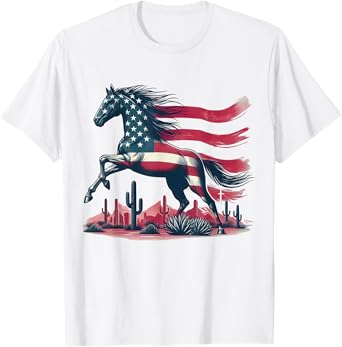 Horse American Flag USA 4th of July Horseback Riding Western T-Shirt