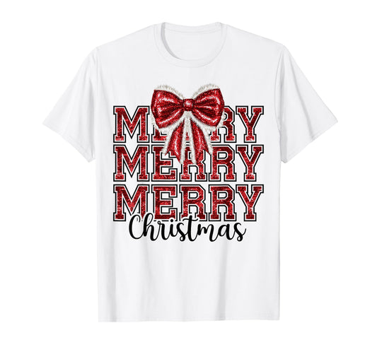 Coquette Bow Santa Claus Merry Christmas Women Xmas Pajamas T-Shirt