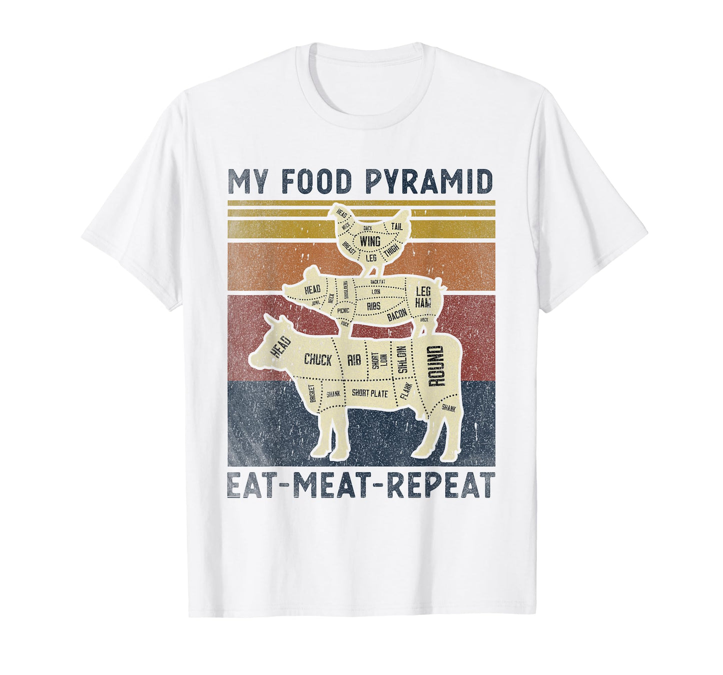 My Food Pyramid Eat Meat Repeat Retro Vintage Funny BBQ Joke T-Shirt