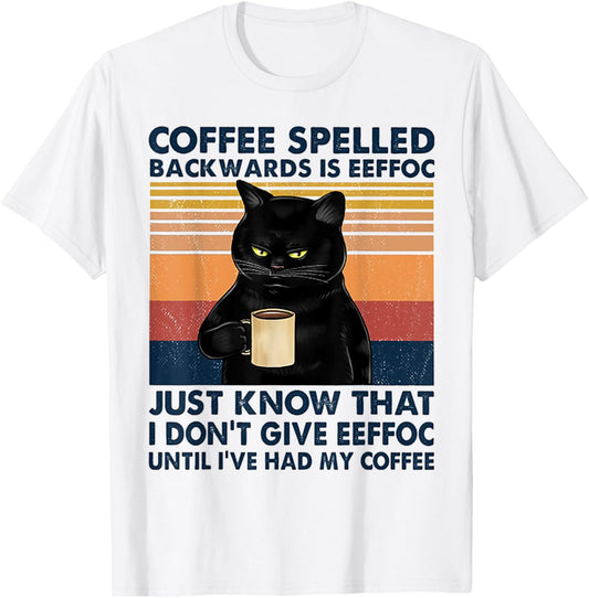 Coffee Spelled Backwards Is Eeffoc Cat Drinking Vintage T-Shirt