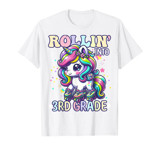 3rd Grade Back To School First Day Girl Rollin Unicorn T-Shirt