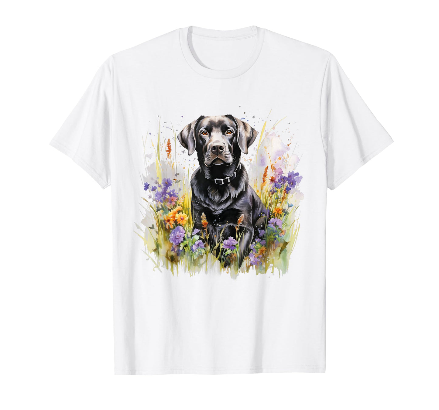 Floral Wildflower Dog Black Labrador Retriever T-Shirt