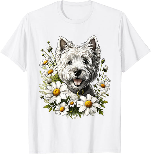 West Highland Terrier Westie Dog Summer Daisy Wildflowers T-Shirt