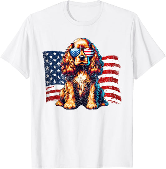 Cocker Spaniel American Flag Sunglasses Patriotic Vintage T-Shirt
