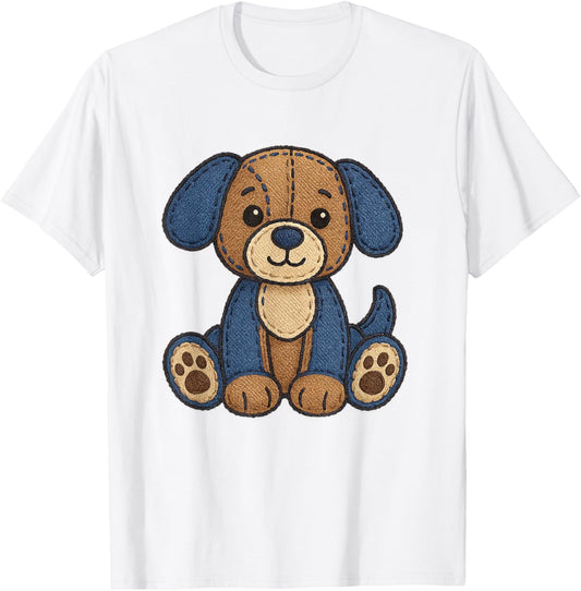 denim patch animal dog lover tee T-Shirt