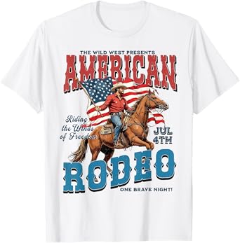 American Rodeo Western American Flag 4th of July Men Women T-Shirt