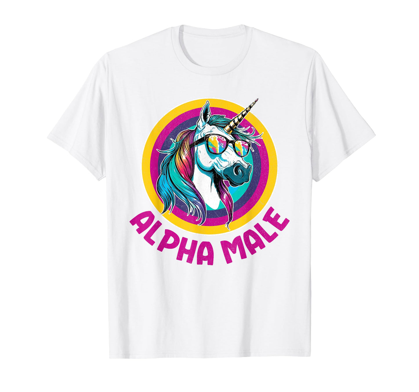 Alpha Male Rainbow Unicorn Funny Ironic Rude Humor Retro T-Shirt
