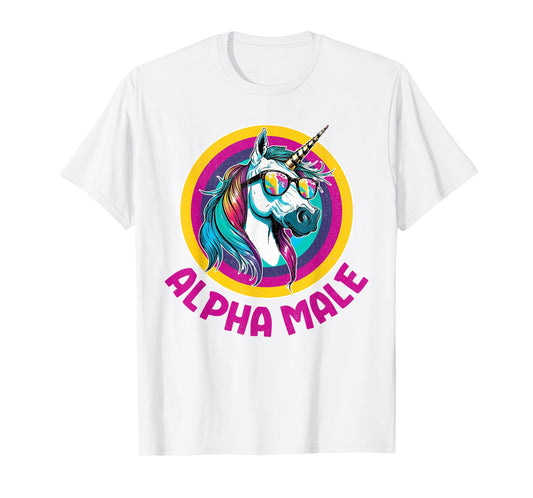 Alpha Male Rainbow Unicorn Funny Ironic Rude Humor Retro T-Shirt