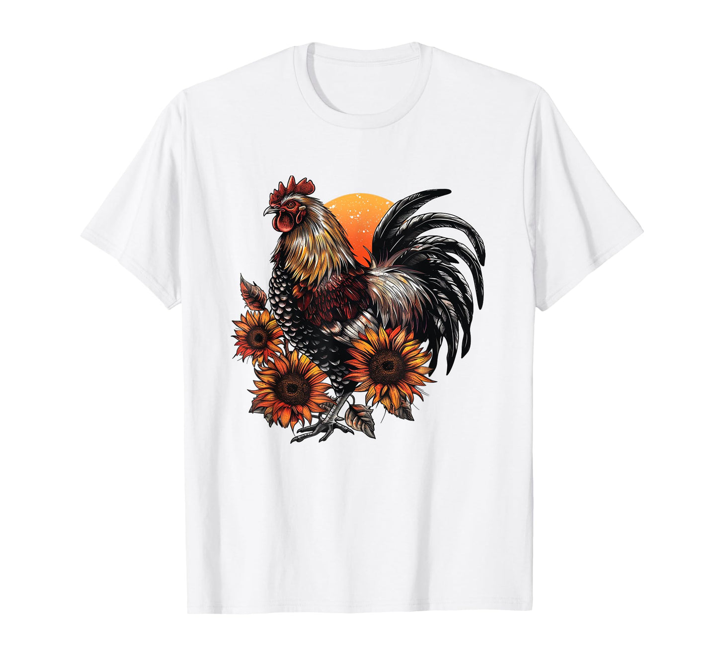Rooster Orange Pattern Tee Rooster Women Men T-Shirt