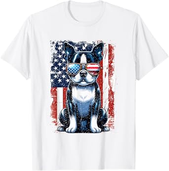 Boston Terrier Dog American USA US Flag Pets Vintage Outfit Men Women Girls Kids T-Shirt