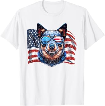 Vintage Australian Cattle Dog American Flag Sunglasses Pets Men Women Kids T-Shirt