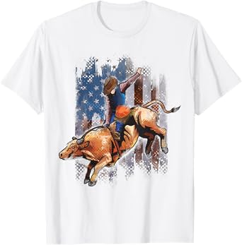 Rodeo Bull Riding American Flag Shirt Cowboy Bull Rider T-Shirt