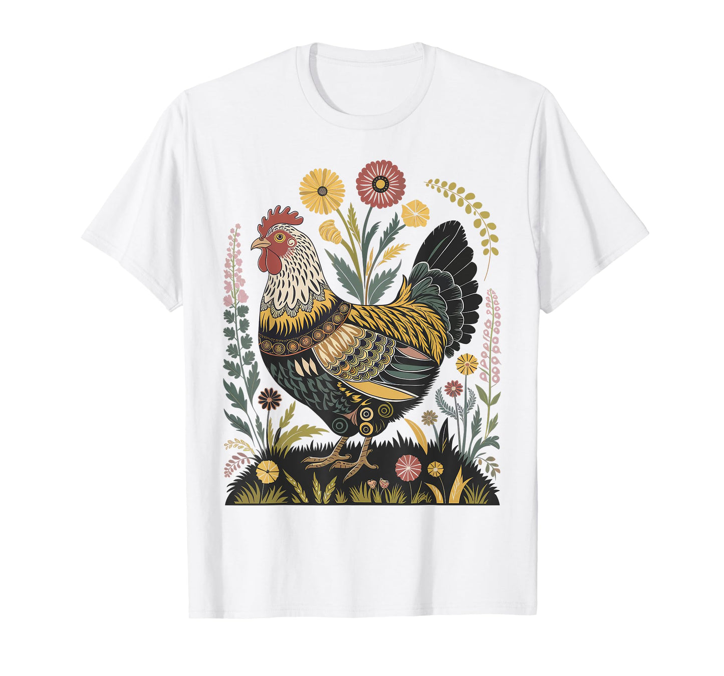 Chicken Floral Art Graphic Women Farm Chicken Lover Colorful T-Shirt